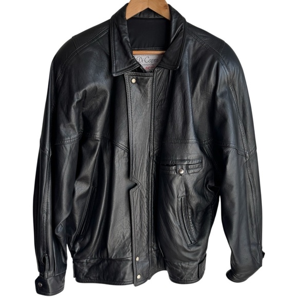 Di Capra International Other - Vintage 80s 90s Oversized Leather Bomber Jacket Mens M Black Classic Moto Y2K